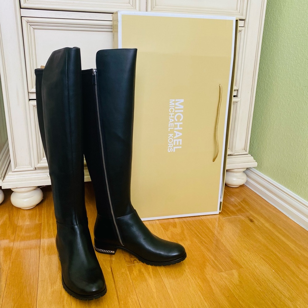 Michael Kors Sabrina Black Leather Flat Boot